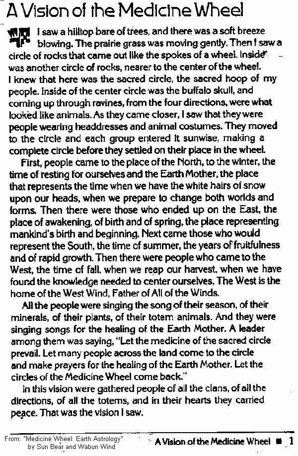 Sun Bear's Vision from Medicine Wheel: Earth Astrology 
by Sun Bear and Wabun Wind - scanned frontpiece pages